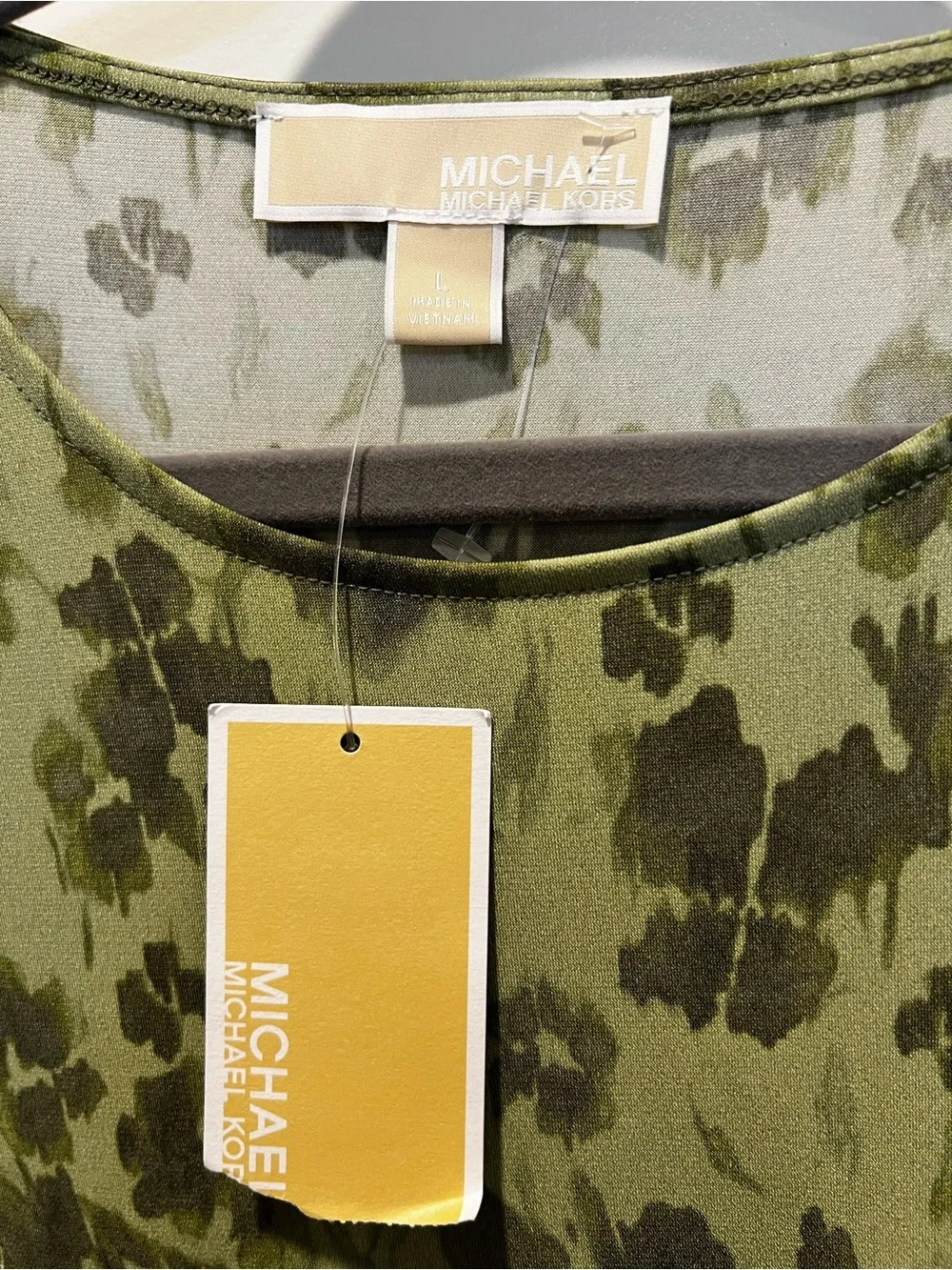 Michael Kors Olive Green Short-Sleeve Printed A-Line Dress